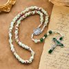 Handmade Floral Rose Beads Rosary with Miraculous Medal & Green Enamel Crucifix