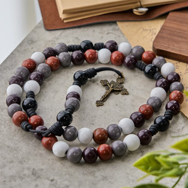 Morandi Style Multi-color Round Beads Rosary with Bronze Crucifix