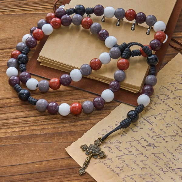 Morandi Style Multi-color Round Beads Rosary with Bronze Crucifix