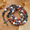 Morandi Style Multi-color Round Beads Rosary with Bronze Crucifix