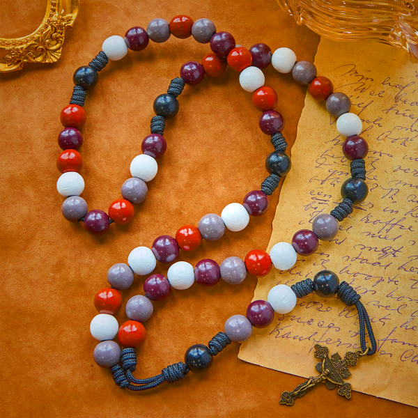 Morandi Style Multi-color Round Beads Rosary with Bronze Crucifix