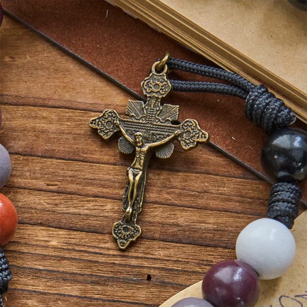 Morandi Style Multi-color Round Beads Rosary with Bronze Crucifix