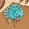 Rose Alloy Chain Blue Cube Beads Rosary with Our Lady Icon & Crucifix
