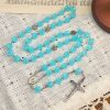 Rose Alloy Chain Blue Cube Beads Rosary with Our Lady Icon & Crucifix
