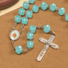 Rose Alloy Chain Blue Cube Beads Rosary with Our Lady Icon & Crucifix