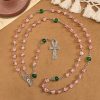 Inclusive Clear Sparkling Pink Glass Beads Alloy Chain Rosary with Our Lady & Ankh Cross