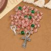 Inclusive Clear Sparkling Pink Glass Beads Alloy Chain Rosary with Our Lady & Ankh Cross