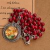 Elegant Burgundy 8mm Round Beads Rosary with Flower Carved Our Lady Medal & Holy Grail