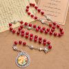 Elegant Burgundy 8mm Round Beads Rosary with Flower Carved Our Lady Medal & Holy Grail