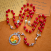 Elegant Burgundy 8mm Round Beads Rosary with Flower Carved Our Lady Medal & Holy Grail