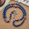 Christianartworkshop Sports Prayer Football Dark Blue Beads Rosary with Miraculous Medal & Crucifix: Unite Faith and Sport