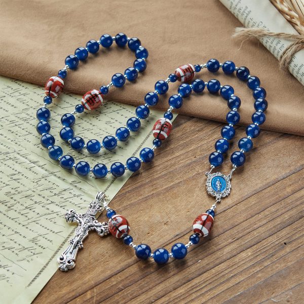 Christianartworkshop Sports Prayer Football Dark Blue Beads Rosary with Miraculous Medal & Crucifix: Unite Faith and Sport