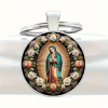 Elegant Virgin Mary Pendant Keychain: Medal of Faith and Floral Beauty