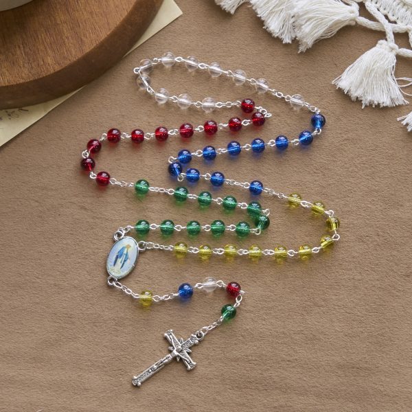 PRAYERFUL FAITH: 6mm Transparent Multicolor Rainbow Beads Rosary with Gift Card