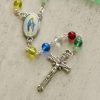 Holy Virgin Mary Pendant and Crucifix of 6mm Transparent Multicolor Rainbow Beads Rosary