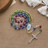 Holy Virgin Mary Pendant and Crucifix of 6mm Transparent Multicolor Rainbow Beads Rosary