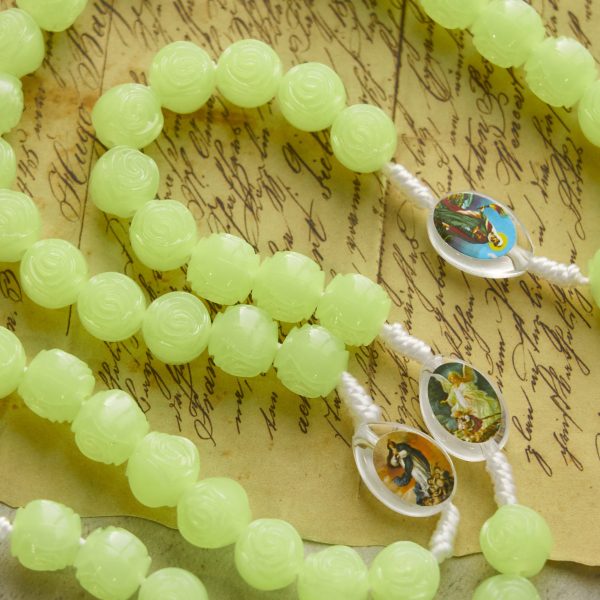 Glow-in-the-Dark Green Beads Rosary with Vibrant Holy Virgin Saint Pendant & Crucifix