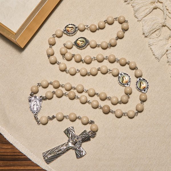 Minimalist St. Therese & Miraculous Medal Rosary of Polished White Stone with Crucifix