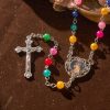 Artisan Vibrant Colorful Rainbow Beads Rosary with Divine Mercy Medal and Lily Accent