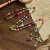 Artisan Vibrant Colorful Rainbow Beads Rosary with Divine Mercy Medal and Lily Accent