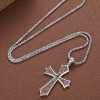S925 Sharp Edge Cross Necklace with Vintage Amber Baroque Scroll Accents