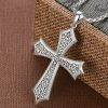S925 Sharp Edge Cross Necklace with Vintage Amber Baroque Scroll Accents
