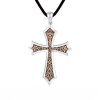 S925 Sharp Edge Cross Necklace with Vintage Amber Baroque Scroll Accents