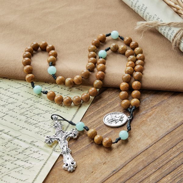 PRAYERFUL FAITH: Minimalist Mint and Brown Beads Rosary with Gift Card