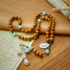 Minimalist Mint and Brown Beads Rosary with St. Michael Medal & INRI Cross