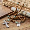 Minimalist Mint and Brown Beads Rosary with St. Michael Medal & INRI Cross