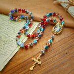Gradient Multicolor Glass Bead & Brass Crucifix Rosary with Divine Mercy Medal