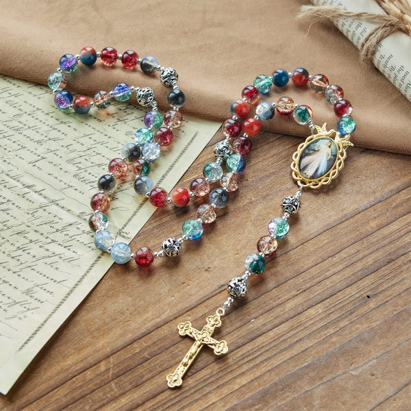 Christianartworkshop PRAYERFUL FAITH: Handmade Gradient Multicolor Glass Bead & Brass Crucifix Rosary with Gift Card