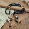 Christianartworkshop Natural Durable Volcanic Stone Rosary with St. Benedict Medal & Crucifix
