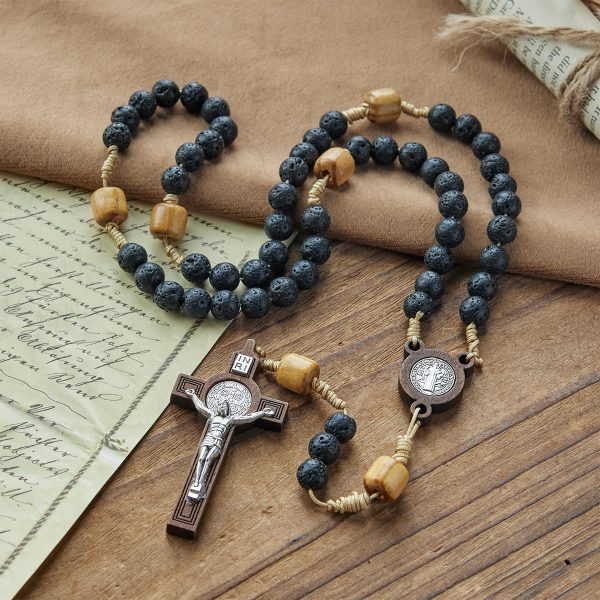 PRAYERFUL FAITH: Handmade Natural Durable Volcanic Stone Rosary with Gift Card