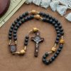 Christianartworkshop Natural Durable Volcanic Stone Rosary with St. Benedict Medal & Crucifix