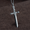 Christianartworkshop Vintage Sterling Silver Sword Cross Sacred Necklace with Medieval Etchings