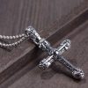 Christianartworkshop Thick Solid Sterling Silver Ornate Sword Cross Necklace with Gothic Scrolls