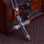 Thick Solid Sterling Silver Ornate Sword Cross Necklace with Gothic Scrolls