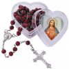 Sacred Heart of Jesus Wine Red Beads Rosary with Heart-Shaped Box