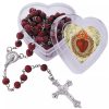 Burgundy Round Beads Rosary in Sacred Heart of Jesus Box