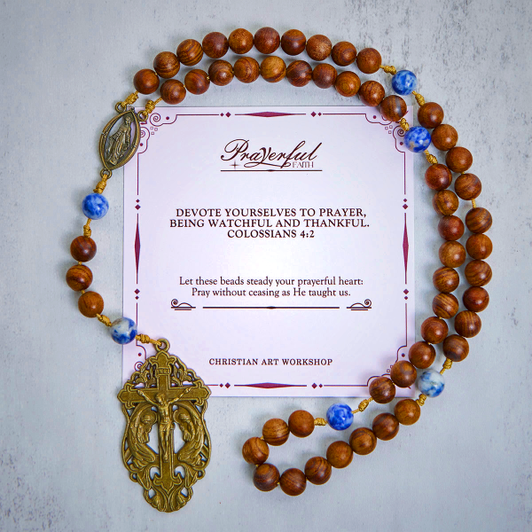 PRAYERFUL FAITH: Wooden and Ceramics Beads Blessed Devotion Rosary with Gift Card