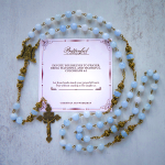 PRAYERFUL FAITH: Handmade Rosary with Light Blue Jade Beads and Brass with Gift Card