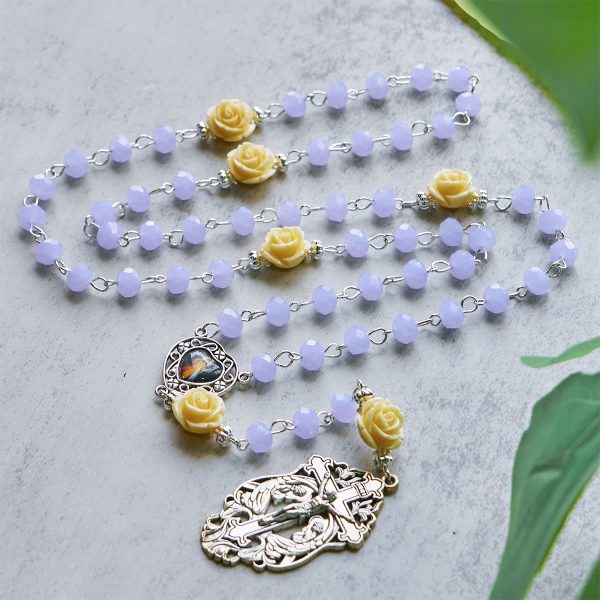 Christianartworkshop Elegant Rose Beads Rosary with Heart Shape Divine Mercy & Crucifix with Adoring Angels