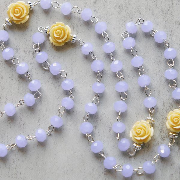 Christianartworkshop Elegant Rose Beads Rosary with Heart Shape Divine Mercy & Crucifix with Adoring Angels