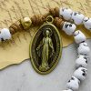 Christianartworkshop Rebel Style White Skull Beads with Miraculous Medal & INRI Crucifix Rosary
