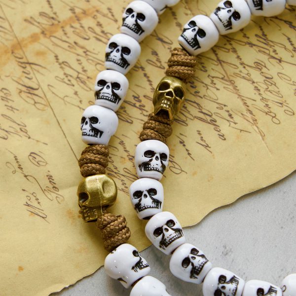 PRAYERFUL FAITH: Rebel Style White Skull Beads Rosary with Gift Card