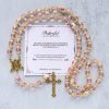 Christianartworkshop Jesus Is The Gift: Pink Crystal Beads Crucifix & Virgin Mary Rosary with Gift Card