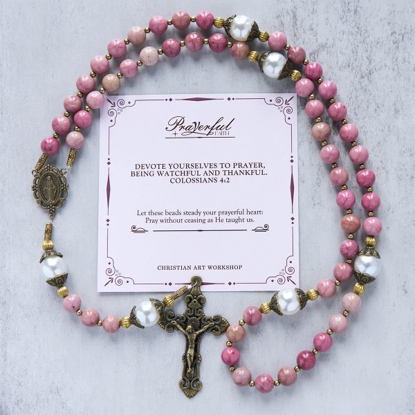 Jesus Is The Gift: Natural Red Wood Vein Stone Handmade Rosary with Gift Card