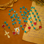 Sacred Heart of Jesus & Crucifix of 6 mm Polyhedron Blue Glass Alloy Chain Rosary