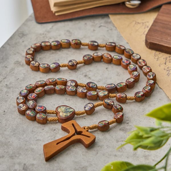 Wooden Saint Medal Beads with Franciscan Tau Cross Rosary: A Timeless Heirloom